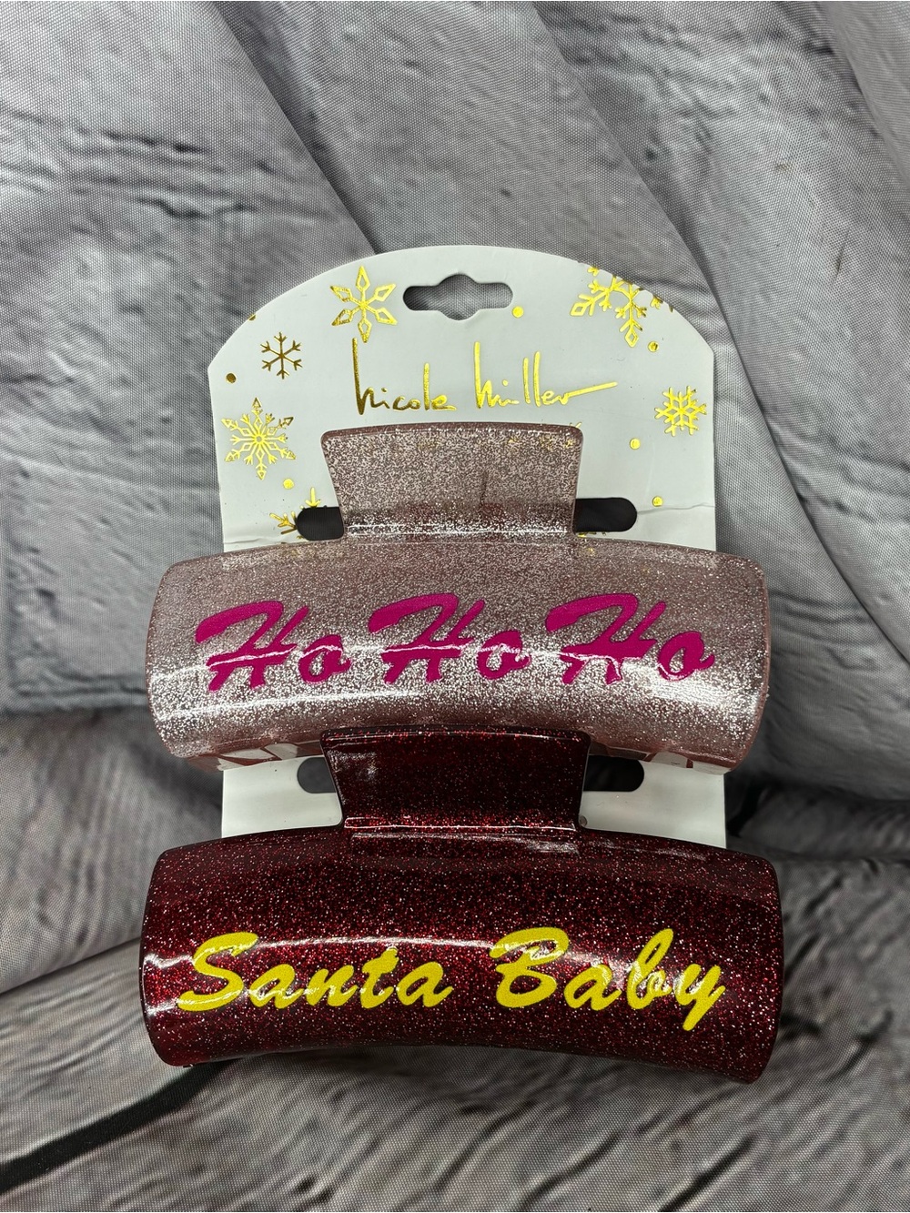 5/$20 Christmas Holiday Festive Glitter Hair Styling Clips Santa Baby Ho Ho Ho